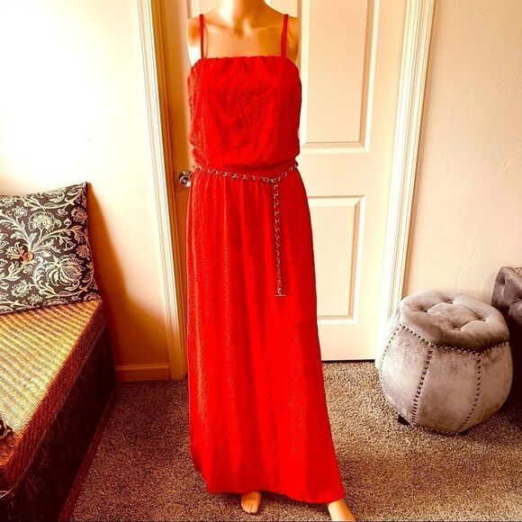 NWT Cache Red Lace Brocade Belted Maxi Dress SMALL - Picture 2 of 16